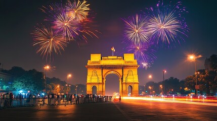 Fototapeta premium Fireworks Display at India's Iconic Gateway of India