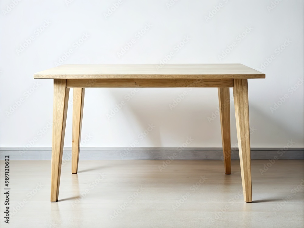 Fototapete a minimalist wooden table with clean lines and a natural finish, set against a soft white background