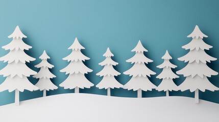 Obraz premium Paper Cutout Winter Forest on Blue Background