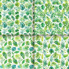 Watercolor Tropical Leaf Seamless Pattern   Green Foliage Background