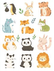 A colorful illustration of various cute animals, perfect for children's decor, educational materials, or playful designs.