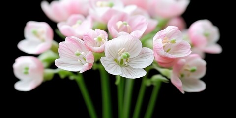 Fototapeta premium Delicate Pink Flowers with Green Stamens on Black Background