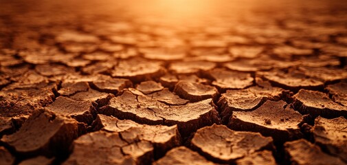 Cracked soil surface, dry earth under warm sunlight.