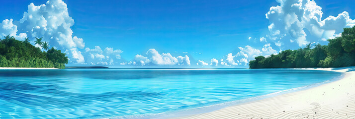 Fototapeta premium Serene Blue Lagoon and White Sand Beach Scene