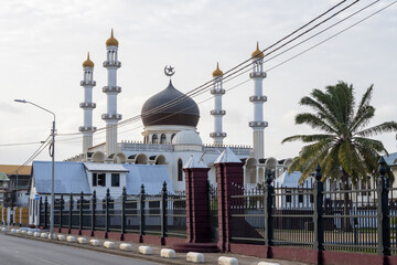 Ahmadiyya Anjuman Isha’at Islam Mosque on Keizerstraat in Paramaribo, Suriname. With its minarets...