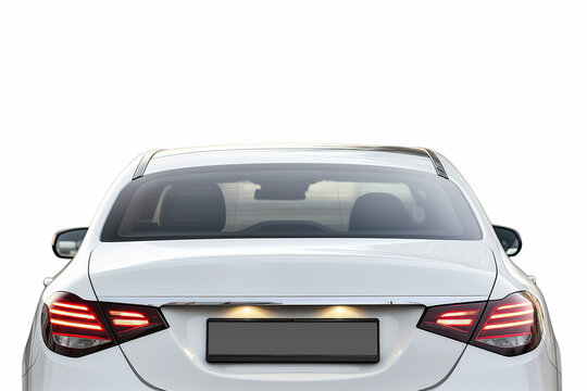 White car from behind, over a white background. Ai 