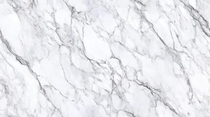 Fototapeta premium Close-up top view of classic Carrara marble, with soft grey veins running through a white background