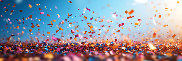 Promotion Congratulations honored this bold Workplace Celebrations Business Card showcasing a vibrant blend of 3D text and 2D confetti design with a copyspace on the lower right for a custom message
