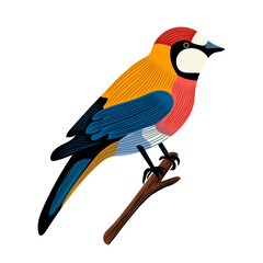 Bird sitting on a branch, hand drawn. Flat illustration of natural habitat of birds.