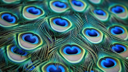 Obraz premium Creative banner featuring a closeup of vibrant peacock feathers. Abstract texture detail background