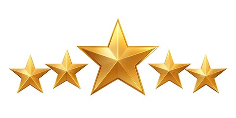 Obraz premium A shiny golden star icon with four smaller stars aligned horizontally, with a subtle glow effect, on a clean white background, conveying excellence and perfection.