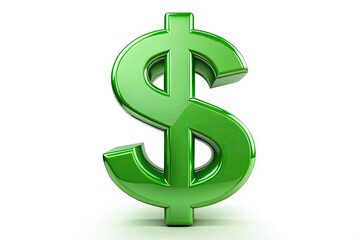 Fototapeta premium A shiny green dollar sign symbol with bold lines and rounded corners, isolated on a white background, representing finance, commerce, and economic prosperity.