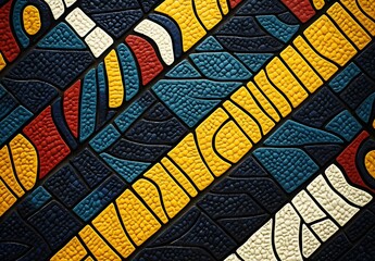 Abstract African Print Fabric with Yellow, Blue, and Red Stripes