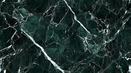 Naklejka premium Top view of dark green marble with contrasting white veins, filling the frame with intricate natural patterns