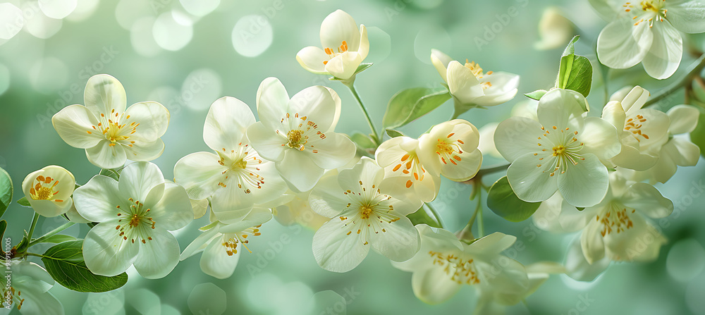 Poster spring greetings serene holiday card where 2d blooming flower gently highlighted 4d light pattern le