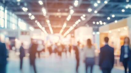 A blurred background of an open space at the business fair.