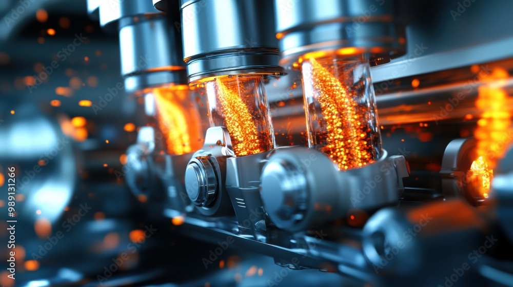 Poster dynamic close-up of engine components with sparks