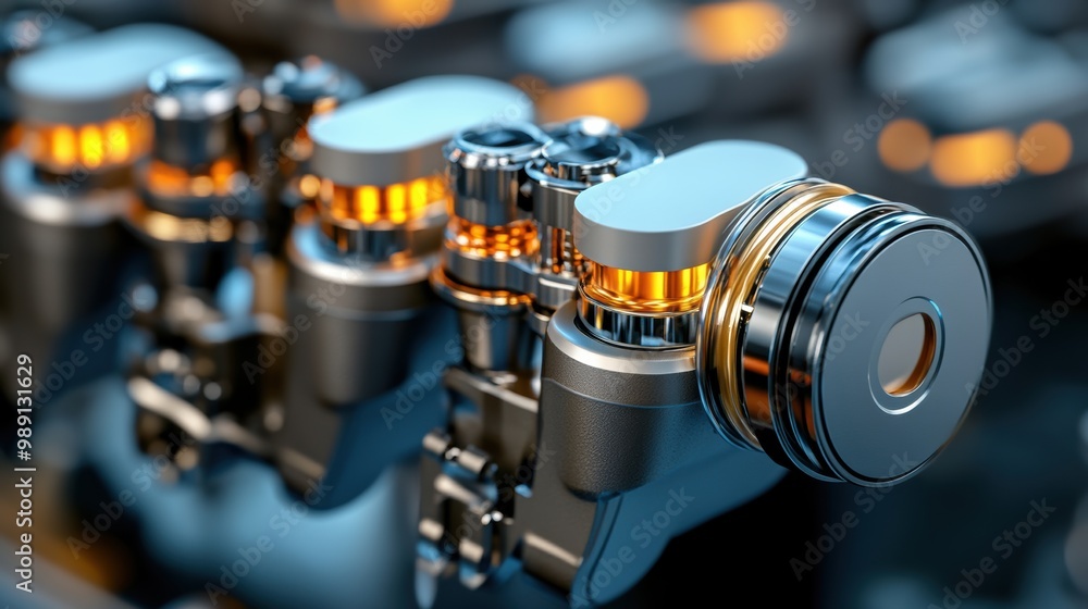 Poster close-up of engine component with metallic finish