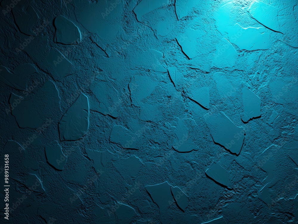Poster textured surface with a cool blue hue, featuring layered patterns and shadows, ideal for backgrounds