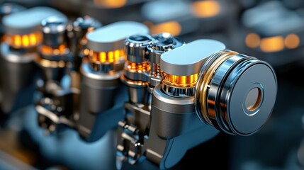 Fototapeta premium Close-up of Engine Component with Metallic Finish