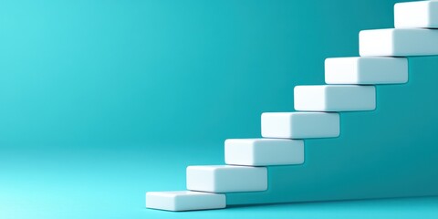 Fototapeta premium White Steps on Blue Background Growth Success Progress Staircase