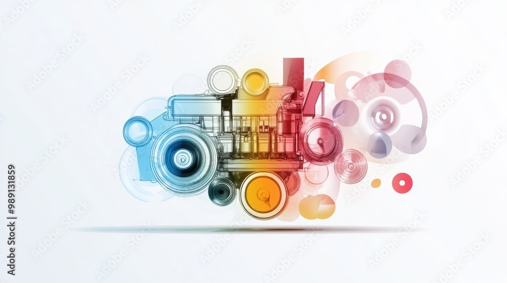 Poster vibrant abstract engine design with circular patterns