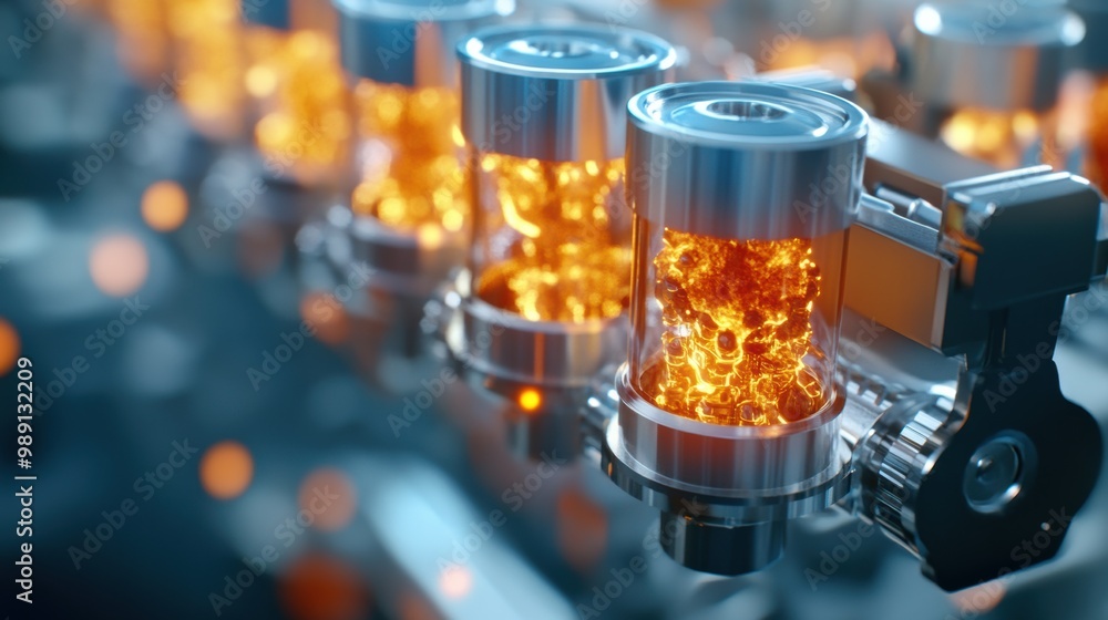 Poster close-up of high-tech engine components with glow effects