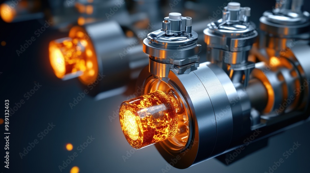 Poster close-up of engine components with dynamic lighting