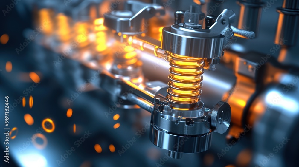 Poster mechanical engine component with glowing springs