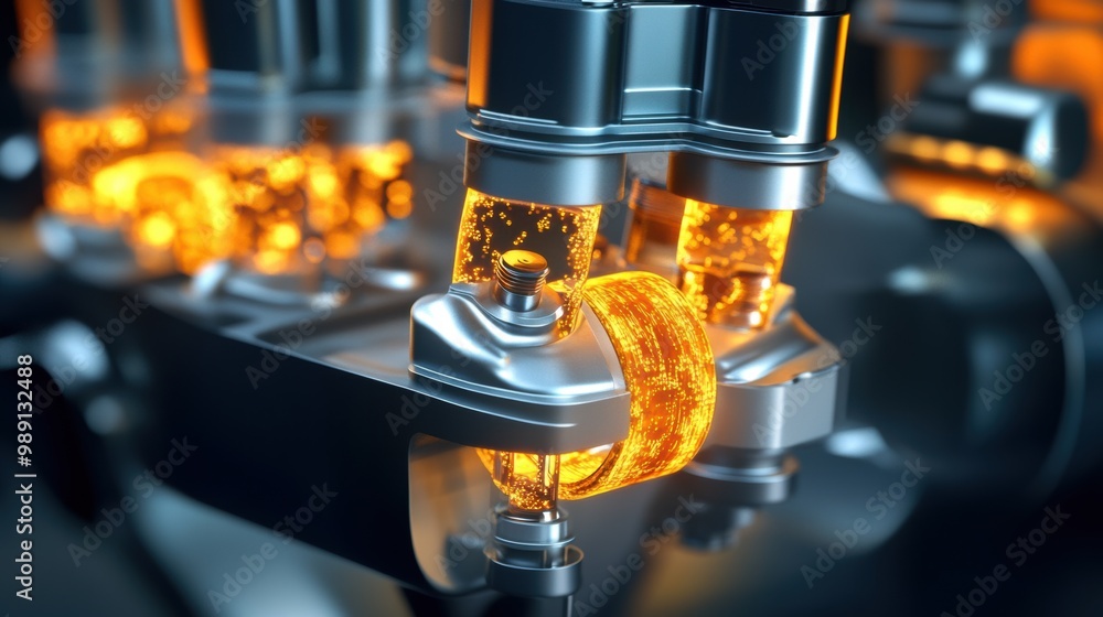 Poster close-up of engine components with ignition sparks