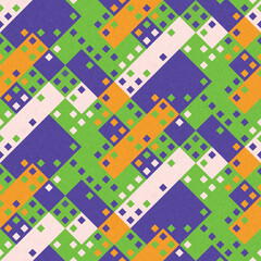Simple glitch geometric seamless abstract pattern with playful woven summer color. Bright whimsical gender neutral bold irregular shape textile Cotton effect background. 