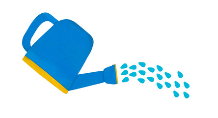 Blue watering can made from plasticine on white