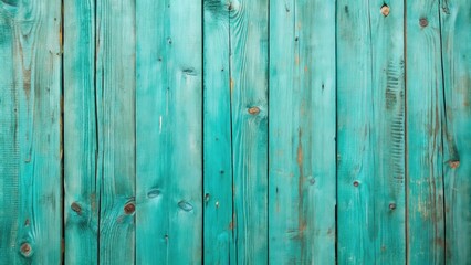 Naklejka premium Turquoise painted plank wall with a shabby chic finish perfect for backgrounds