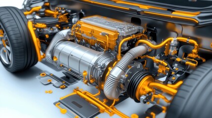 Fototapeta premium Electric Car Engine with Visible Components and Details