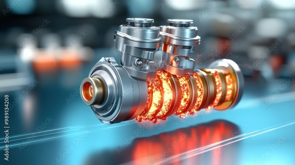 Poster high-detail engine component with glowing elements