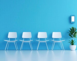 Modern hospital waiting area with integrated mobile app for appointment updates, mobile integration, patient convenience