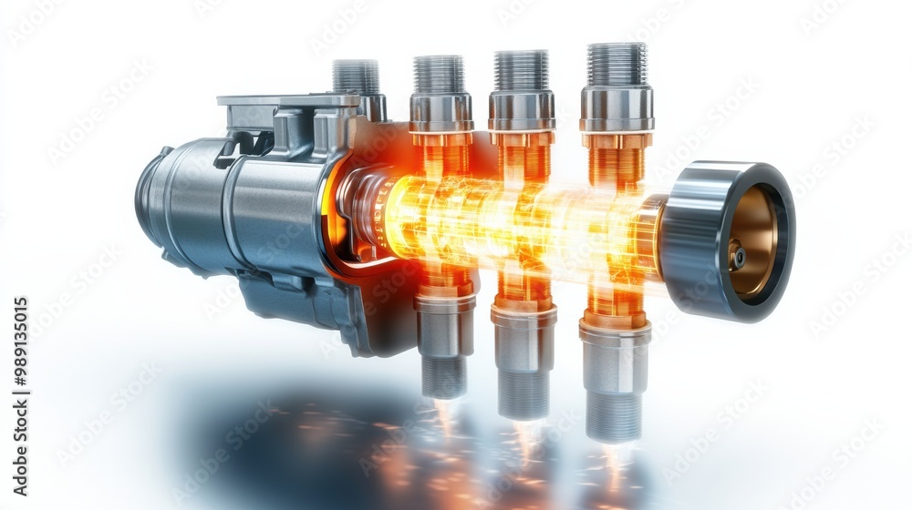 Poster high-tech engine component with dynamic lighting effects