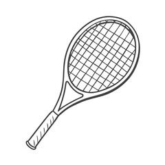 Tennis racket, minimalistic style, black and white illustration, copy space