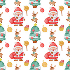 Christmas seamless pattern in watercolor style.