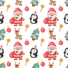 Christmas seamless pattern in watercolor style.