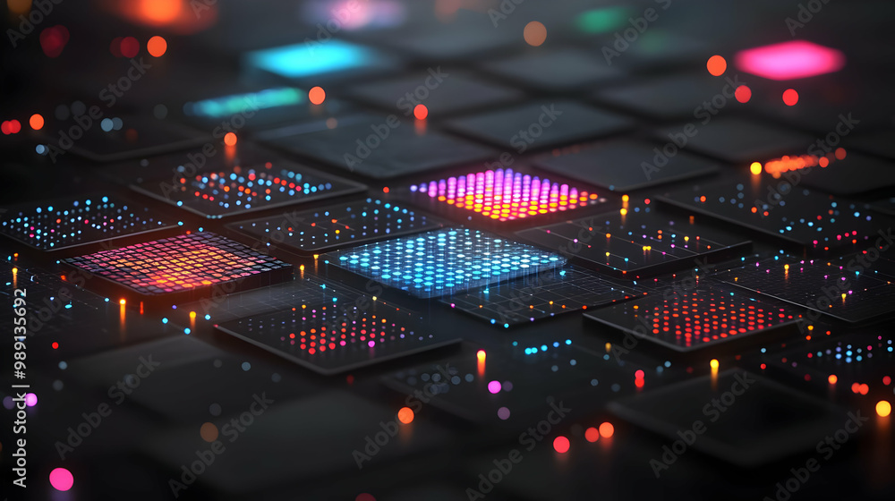 Poster abstract technology design with colorful lights and grids