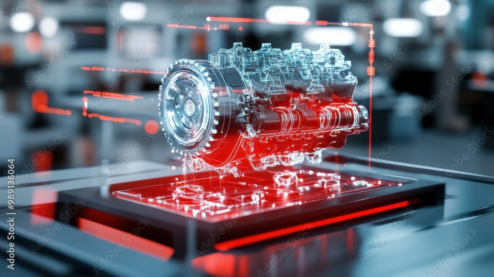 Poster 3d model of engine with futuristic design elements