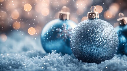 Minimalist modern christmas background metallic holiday ornaments and abstract snowflakes floating over a soft gradient background creating a sleek festive winter design