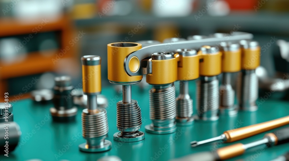 Poster precision tools on workshop tabletop