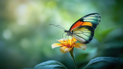 Obraz premium A butterfly perched on a vibrant flower, showcasing nature's beauty and colors.