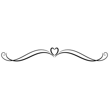 Vintage swirl decorative divider line with heart. Flourish text separator in classic and luxury style	