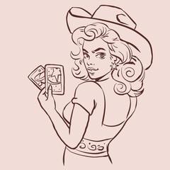 girl in hat with cards vector for illustration card decoration