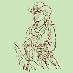 illustration of cowgirl on horseback vector for card decoration illustration