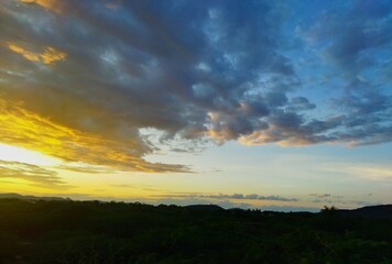 Blue and red sky in the evening a beautiful sunset