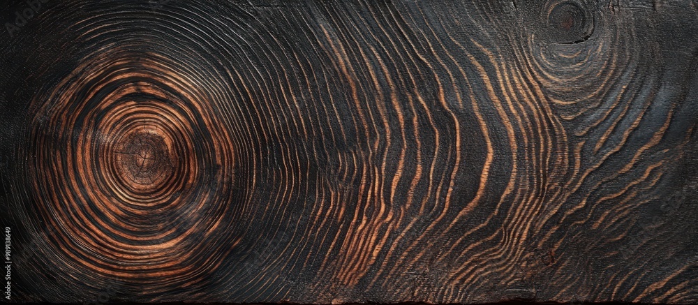 Poster a textured surface with concentric circles resembling tree rings, showcasing a blend of dark colors 